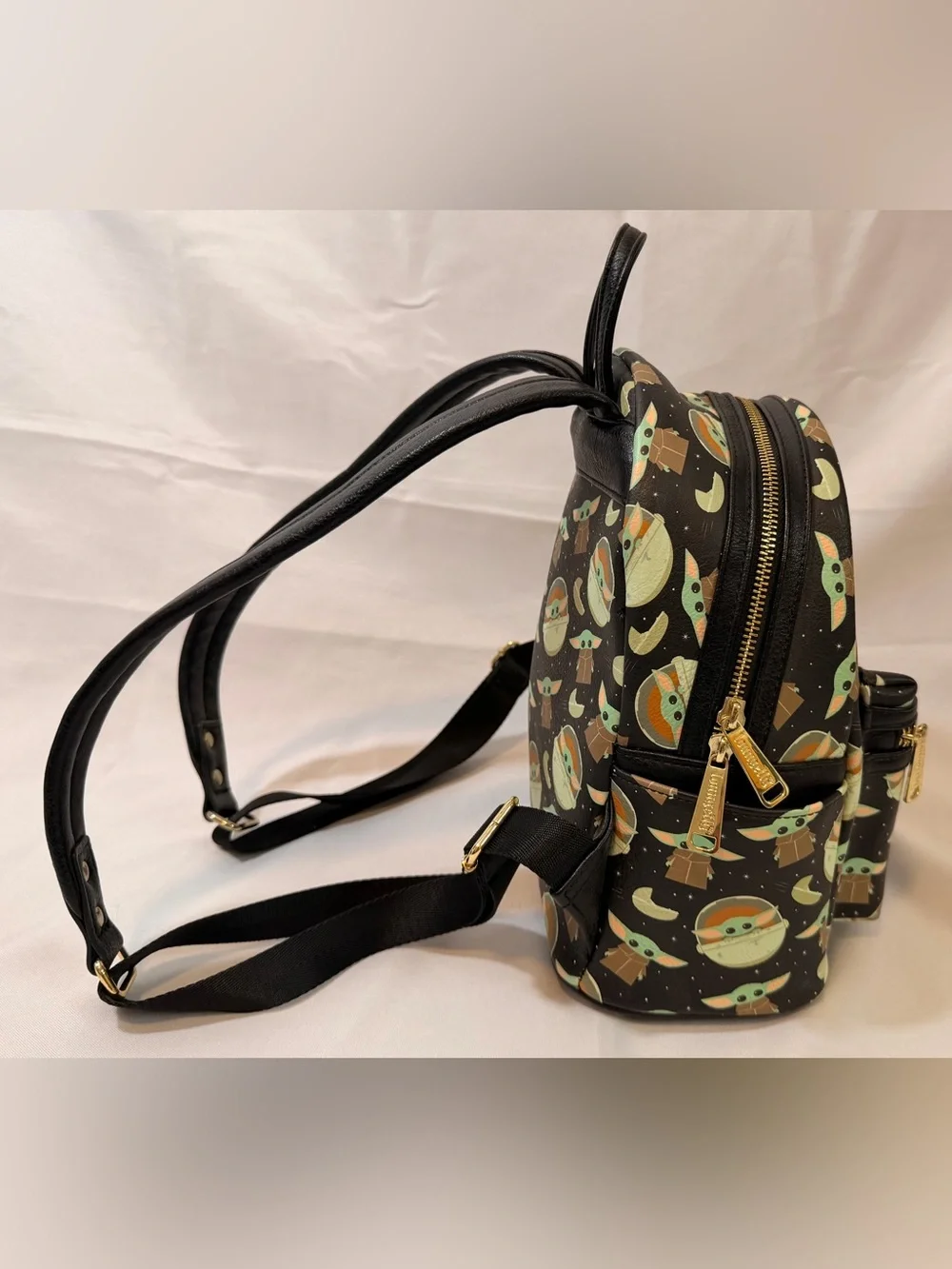 Loungefly Star Wars Grogu Pattern Mini Backpack — Black, Green & Tan